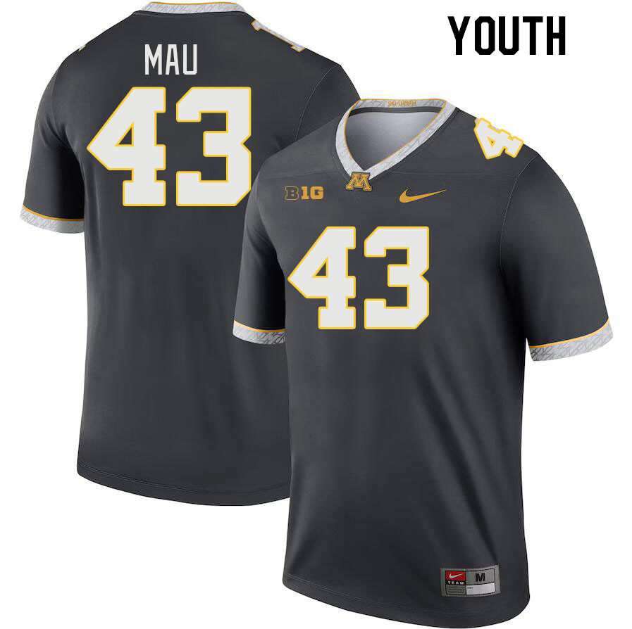 Youth #43 Eli Mau Minnesota Golden Gophers College Football Jerseys Stitched-Charcoal - Click Image to Close
